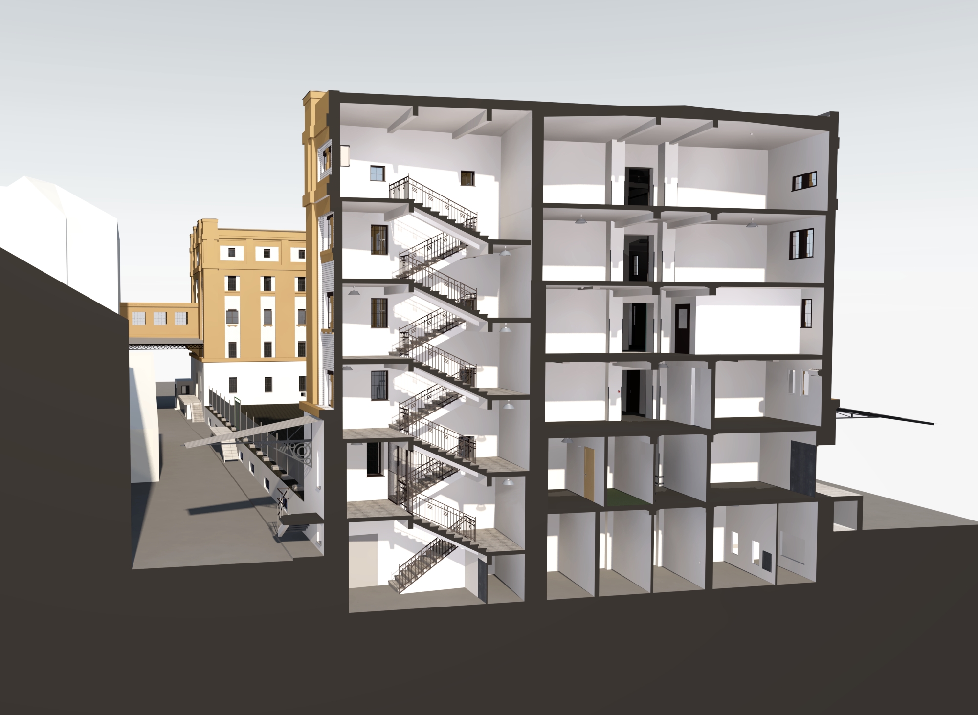 A Lechner Tudásközpont E3 épületének felmérése alapján készült BIM modell, keresztmetszet (Lechner Tudásközpont)
